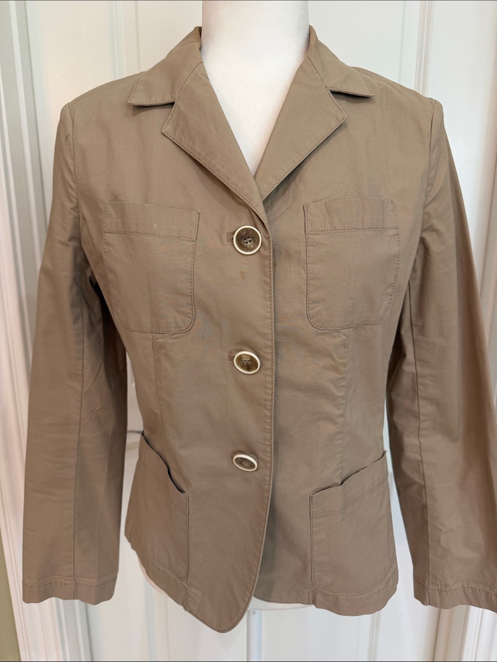 Talbots Tan Khaki Button-Front Cotton Safari Blazer